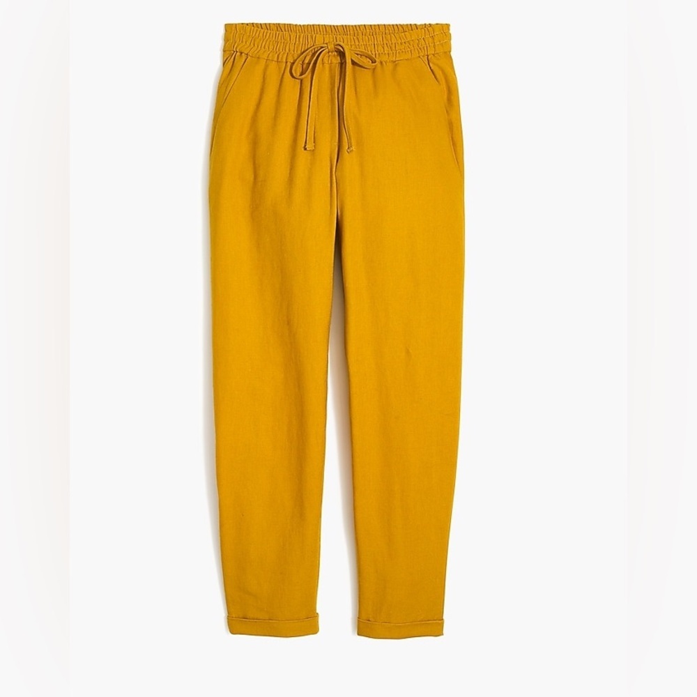 J. Crew Linen Cotton mustard yellow pants women’s 6 Natural Casual Boho Pockets